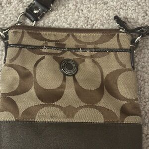 Coach Signature Brown and Tan Crossbody Bag